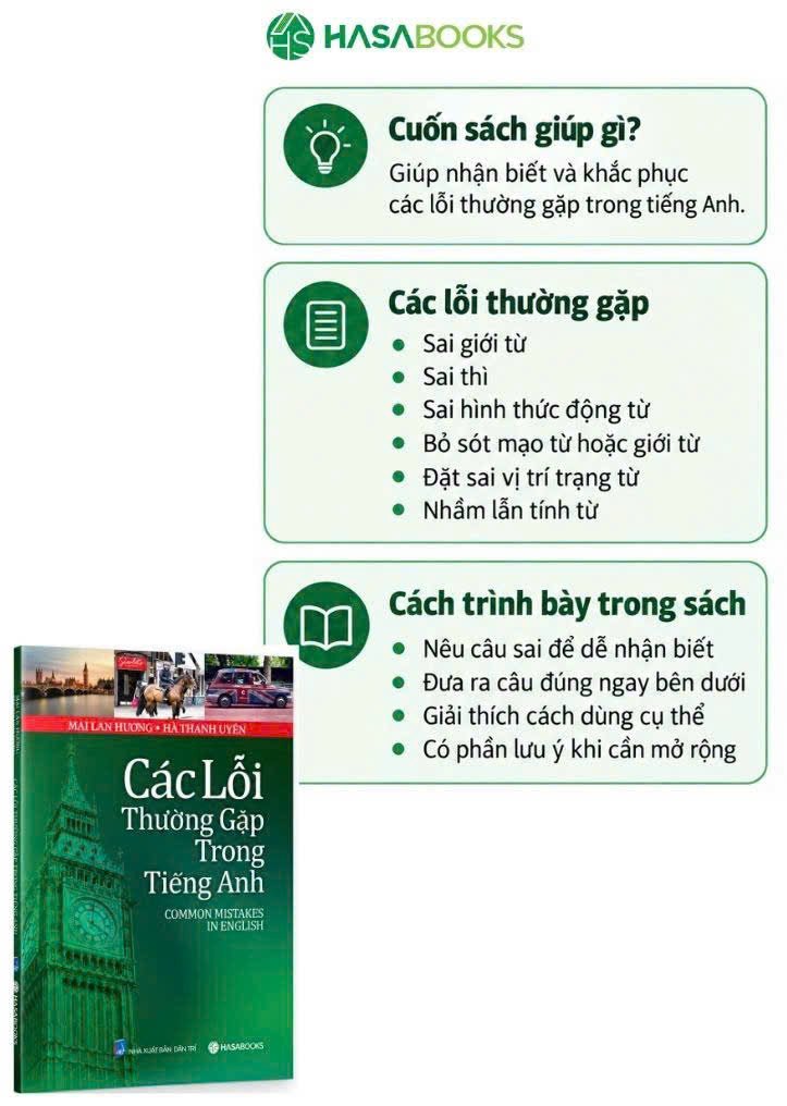 Combo 4 cuốn Ngữ pháp Tiếng Anh ứng dụng: Các lỗi, Cụm động từ, Biến đổi câu, Giới từ